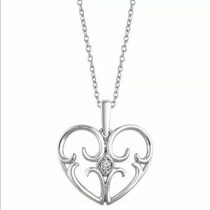 Diamond Heart Pendant Necklace Sterling Silver